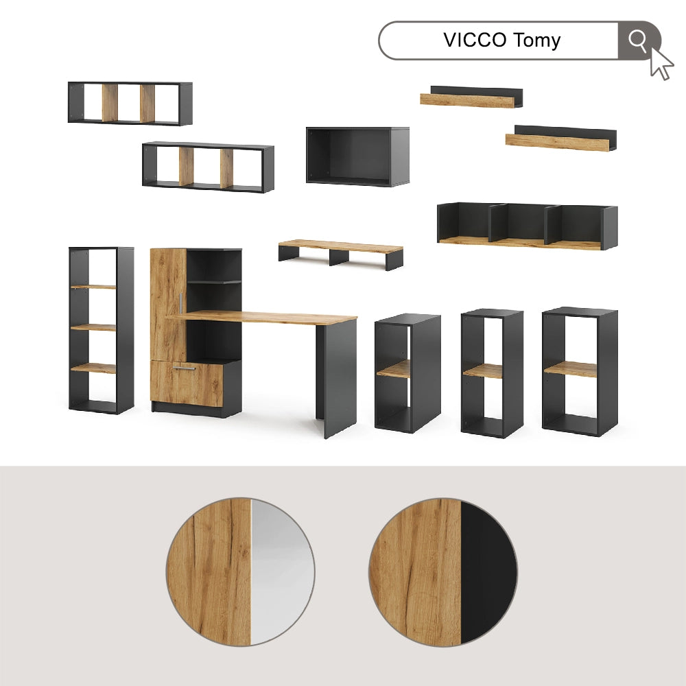 Vicco Libreria da parete Antracite/quercia dorata 90 x 30 cm Set di 2