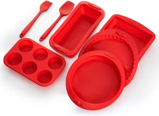 Set di 7 in 1 di Forme per Torta in Silicone - Senza BPA - Resistente al Calore - Piatto per Torta Scatola per Pane Trays - Oggetto di Utilizzo per Torta Pane Torta Crepes Pancake Cupcake Muffin Scone