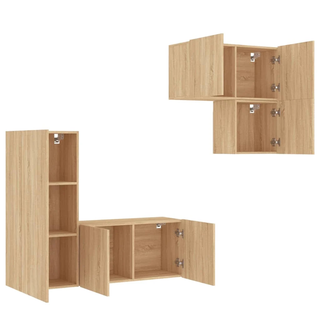 Mobile TV multimediale scaffale TV credenza TV sala da pranzo soggiorno camera da letto 4 pezzi rovere Sonoma legno ingegnerizzato marrone 02_0029244