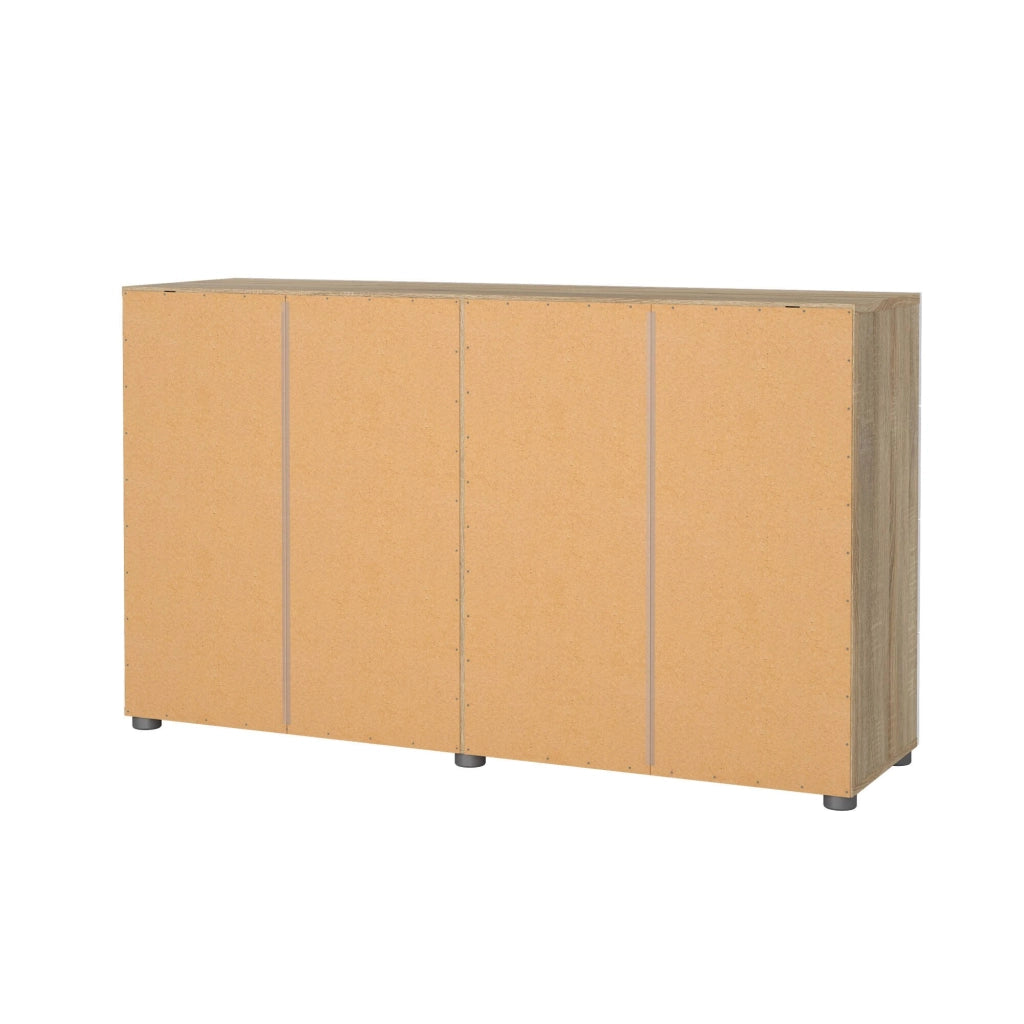 Credenza Aligon, Buffet da soggiorno, Madia da salotto, Dispensa da cucina, 140x40 h83 cm, Quercia e Bianco lucido