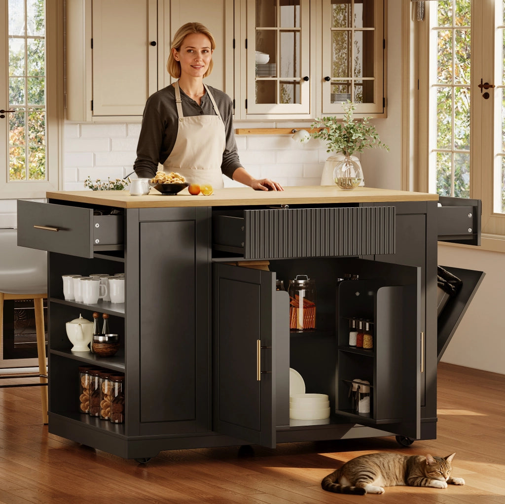 ISOLA DA CUCINA Mobile 120 x 50 x 92 cm Nera in MDF con 2 ante e 3 cassetti