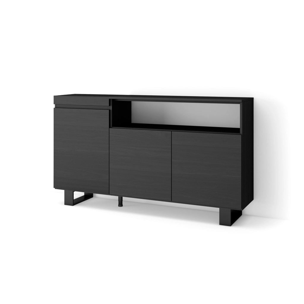 Credenza, Mobile, 150x35x87cm, 3 Porte, Design industriale, Nero RF2513