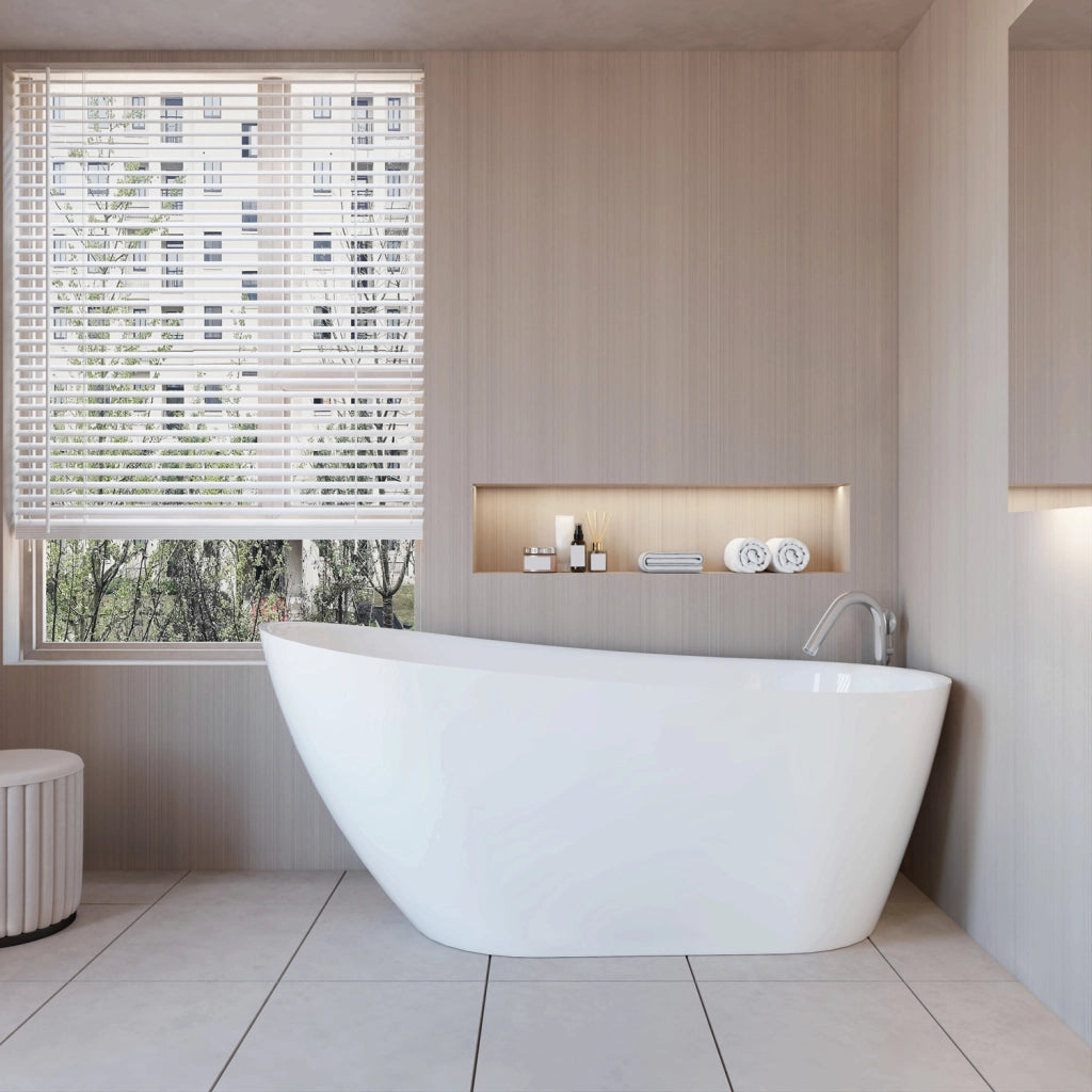 Vasca da Bagno a Isola Freestanding in Acrilico da 170x78x73 cm, Colore Bianco, Forma di Ovale Irregolare