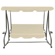 Panchina a Dondolo da Giardino con Baldacchino Bianco Sabbia 313337