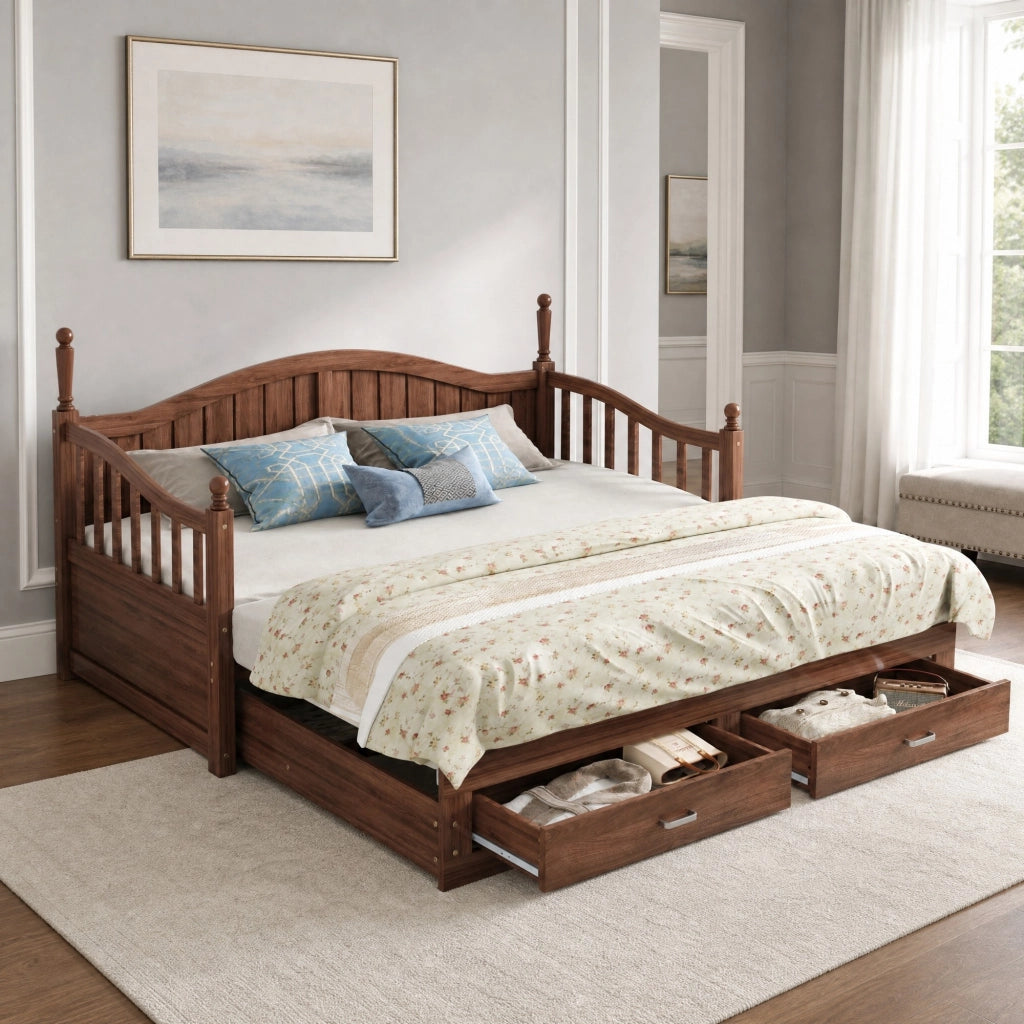 Divano letto estraibile 90/180 x 190 cm in legno noce