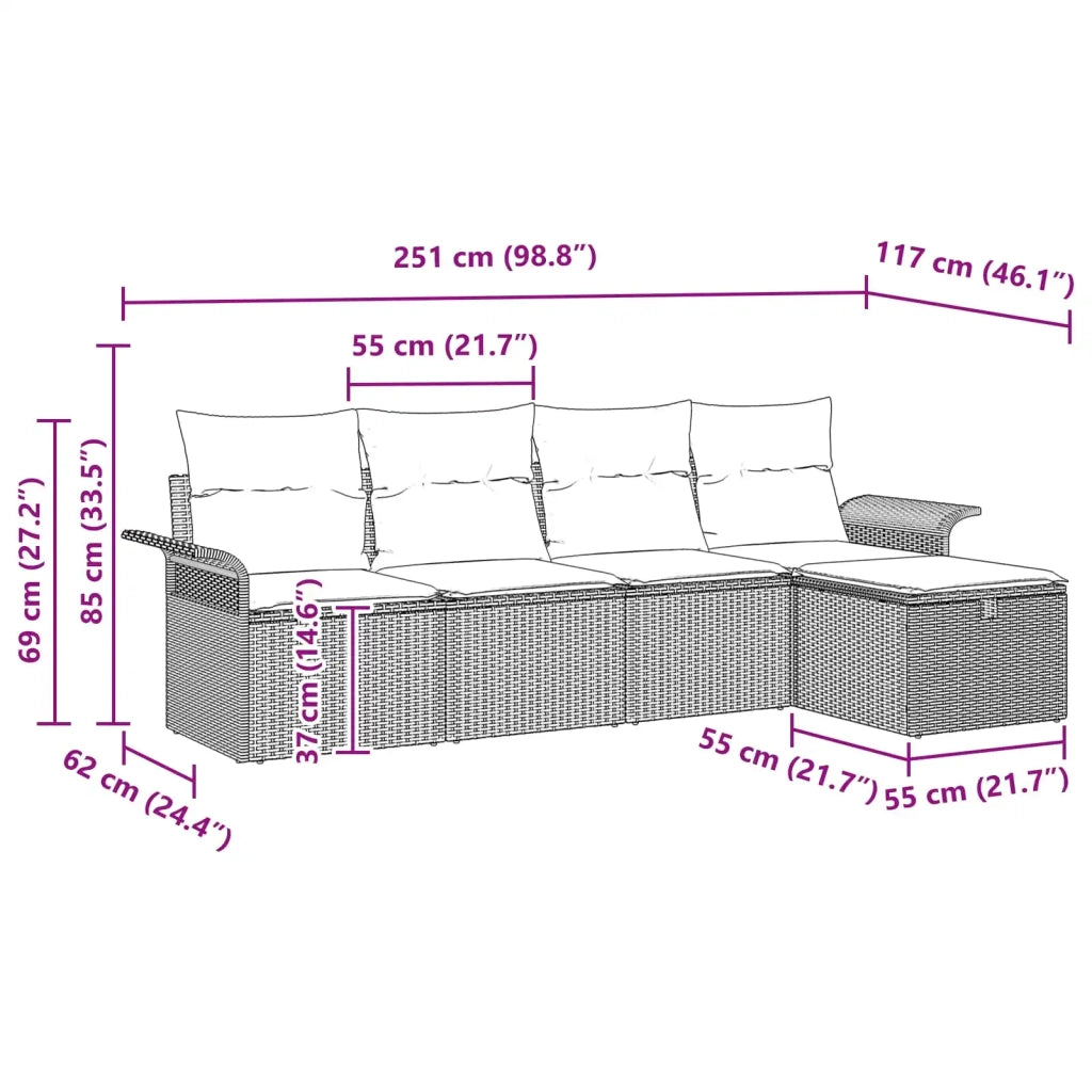 Set Divano da Giardino 5 pcs Grigio e Blu Navy polyrattan