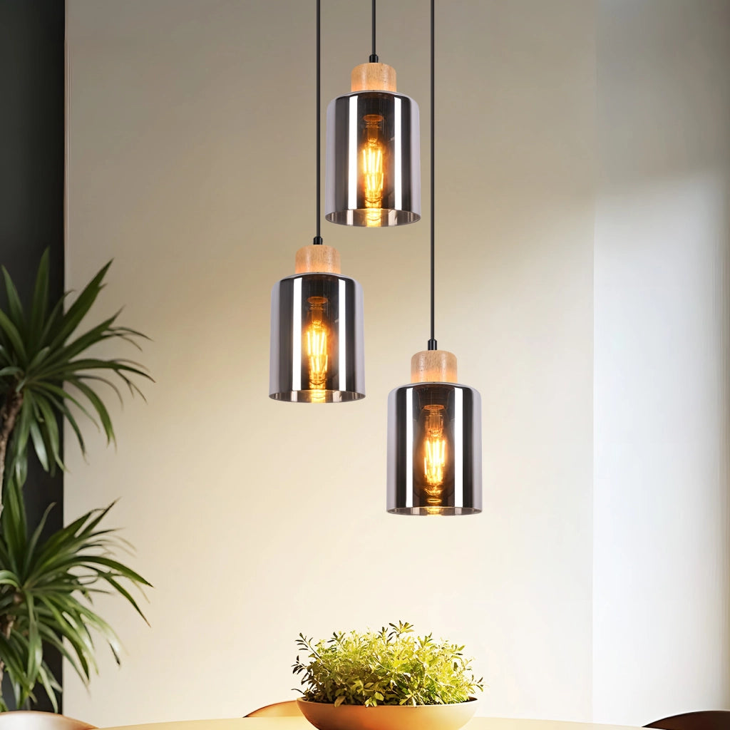 Lampada a Sospensione ZMH legno E27 per tavolo da pranzo e sala da pranzo