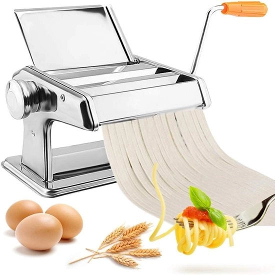 Macchina per Pasta Manuale con 2 Lame di Taglio - Acciaio Inox - 3-in-1 Fatta a Spaghetti, Tagliatelle e Lasagna