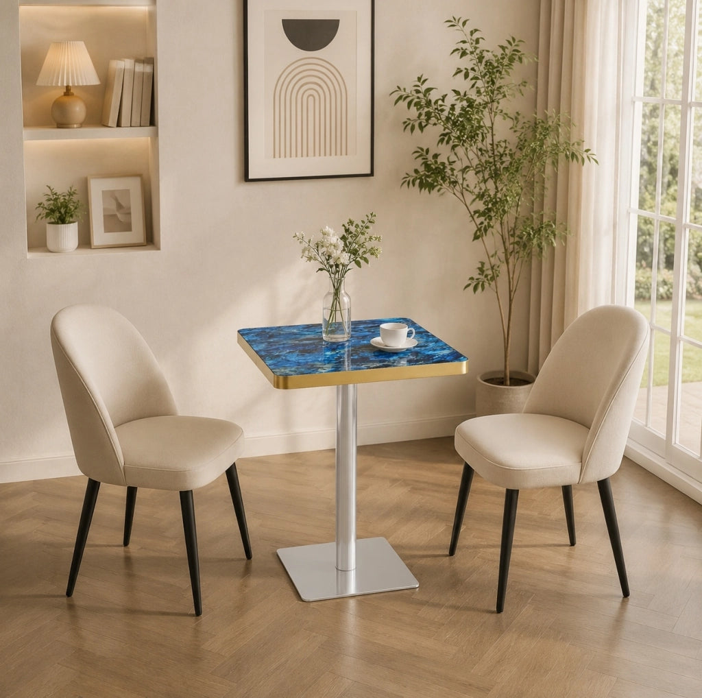 Tavolo quadrato da pranzo 60x60 cm in MDF e metallo; blu