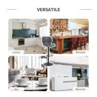 Set di 2 Sgabelli da Bar Alti in Finta Pelle con Altezza Regolabile, Sgabelli Cucina Girevoli con Schienale e Poggiapiedi, 46.5x49.5x92-113cm Grigio