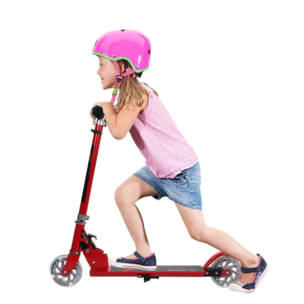 Monopattino a 2 ruote lampeggianti per bambini con musica altezza regolabile, Monopattino in alluminio Rosso-Monopattini