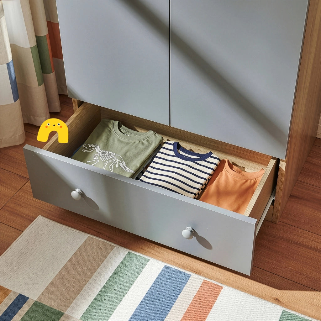 Armadio Beldinupp per Cameretta a 2 Ante e Cassetto 123 x 60 x 40 cm - Effetto Rovere/Grigio [en.casa]