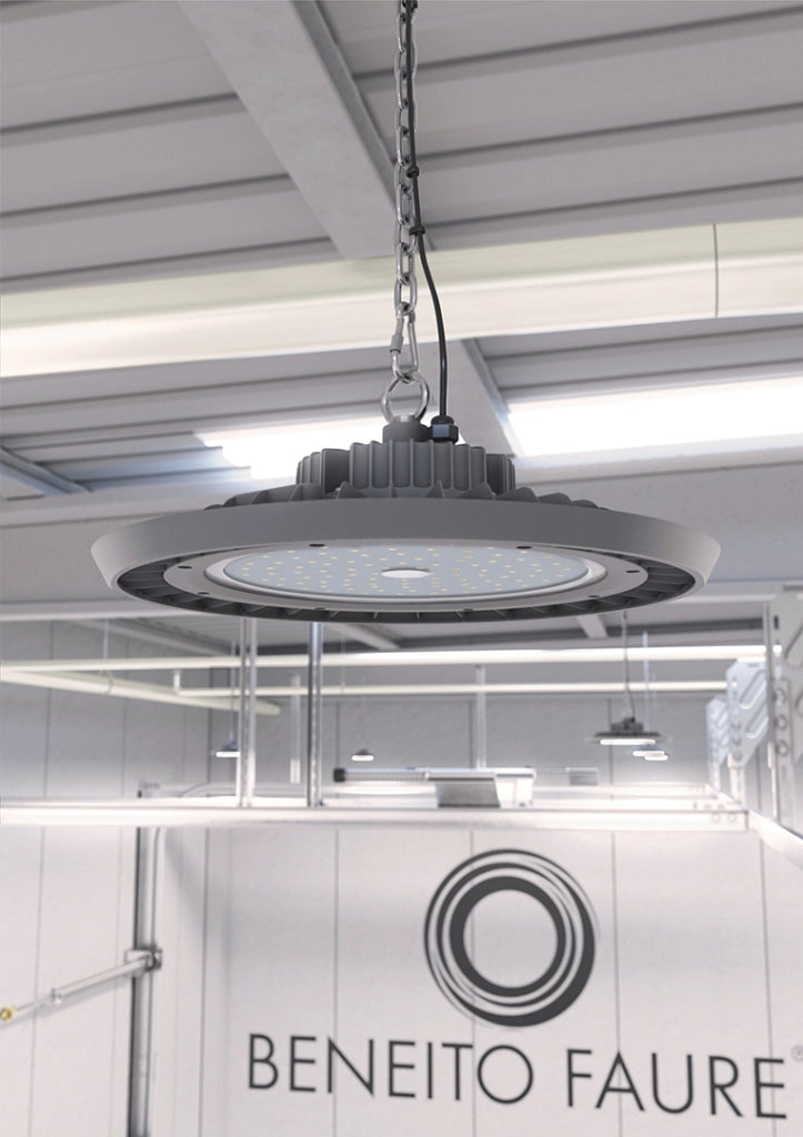 Proiettore Industriale LED UFO Serie 300W Angolo 110º 4000K Luce Naturale Grigio Opaco con Sistema Multipotenza DIP Switch Integrato ed Efficienza