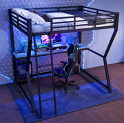 Letto a soppalco 140x200 cm nero con scrivania, LED, presa USB e scaffale PC