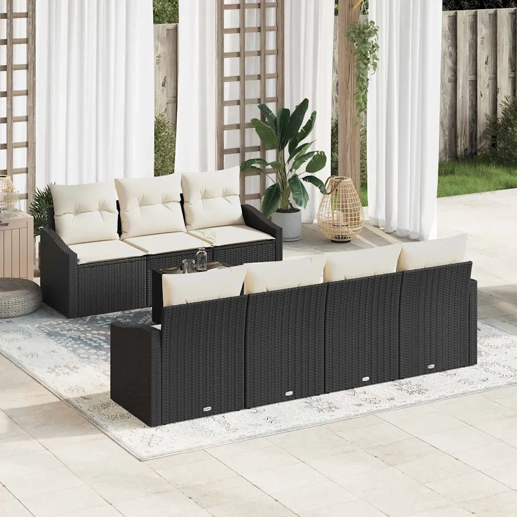 Set di divani con cuscino 8 pcs Nero e Crema polyrattan