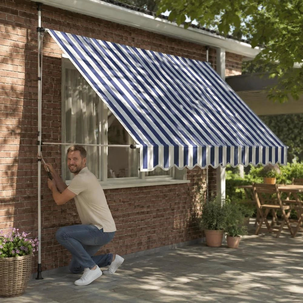 Retractable Awning, Manually Operated, 300 Cm, Blue/white Striped