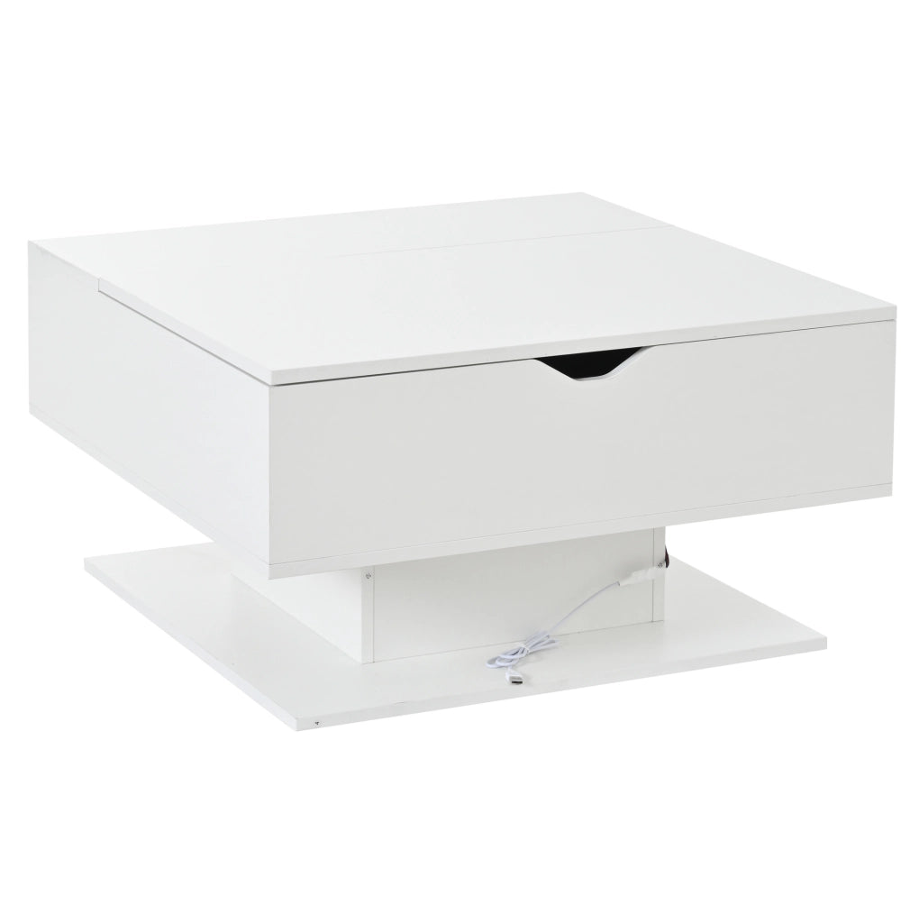 Tavolino da caffè sollevabile 80 x 75 x 40 cm con LED; contenitore nascosto; bianco