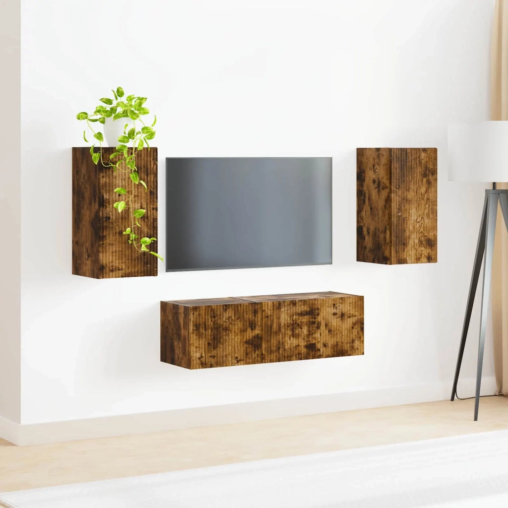 Set di Mobiletto da TV a Parete 4 pcs Rovere fumé 3408912