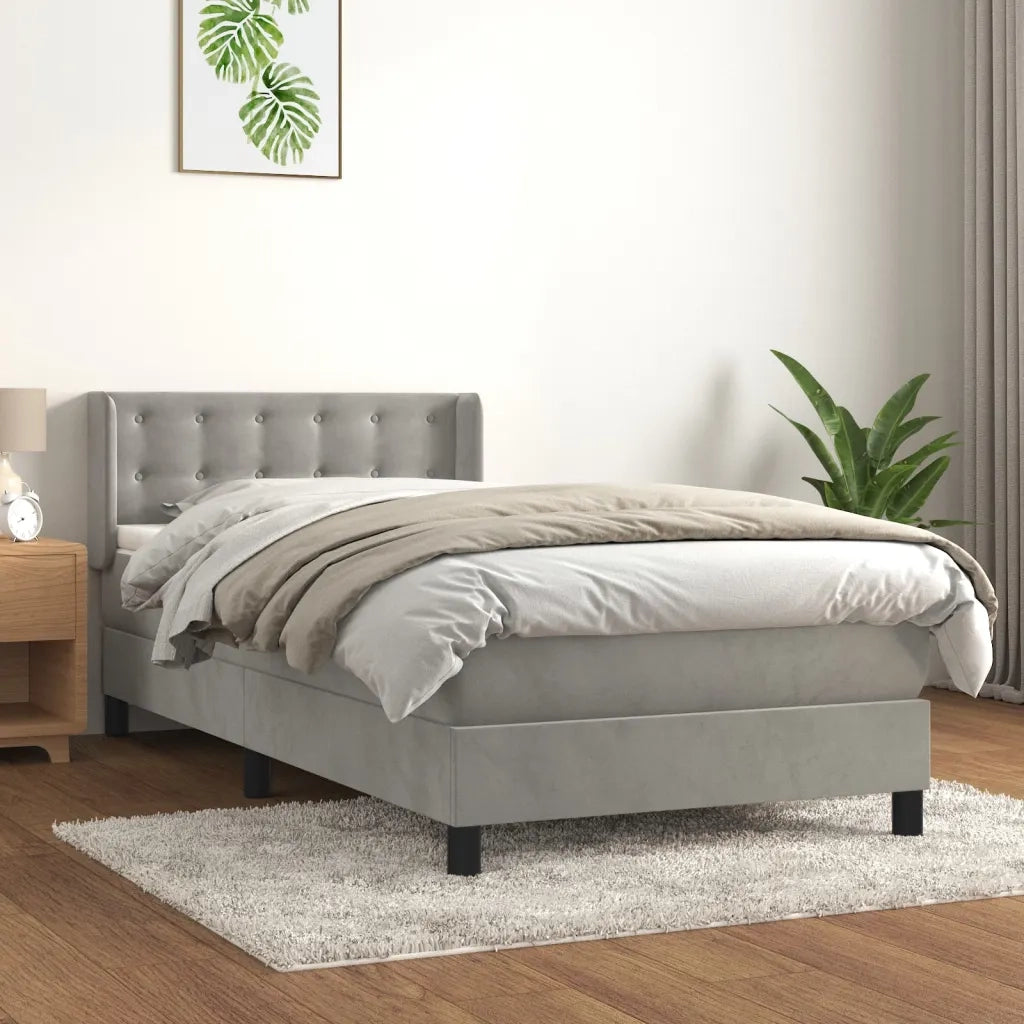 Giroletto a Molle con Materasso Grigio Chiaro 90x190 cm Velluto