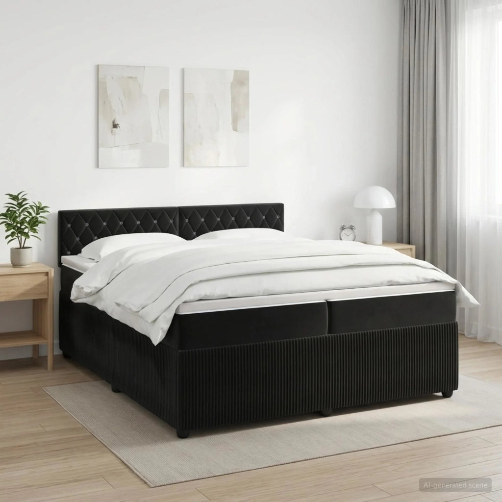 Letto box spring con materasso Nero 200 x 200 cm Velluto 3451741