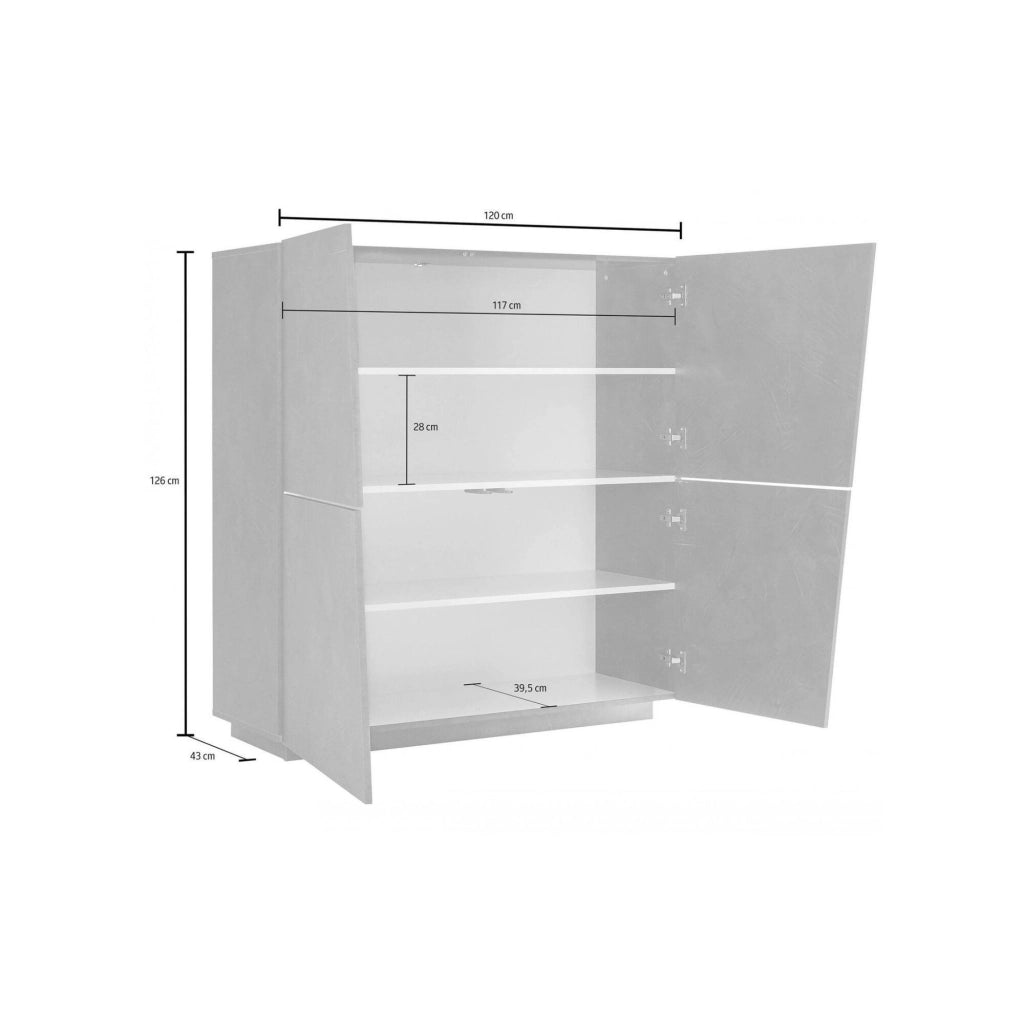 Credenza moderna di design a 4 ante Abbabbau, Made in Italy, Buffet da cucina, Madia con scaffali da cucina, cm 120x43h126, Grigio Ardesia