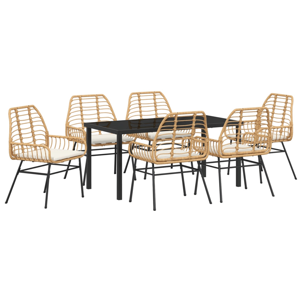 Set da Pranzo da Giardino 7 Pezzi con Cuscini Marrone in Polyrattan