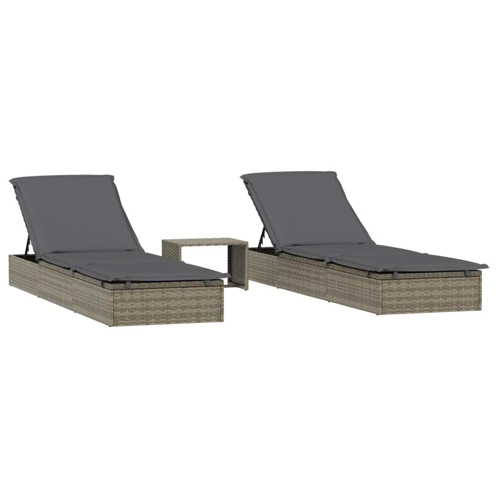 Lettini Prendisole 2pz con Tavolino Grigio in Polyrattan 319635