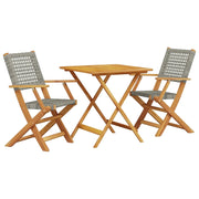 Set da Bistrot 3 pz | Set Salotto da Giardino Grigio in Polyrattan e Legno Massello