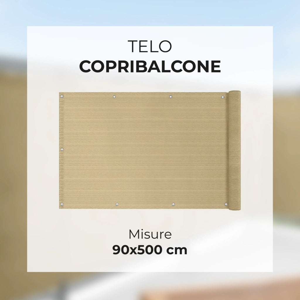 Telo Copribalcone Ombreggiante 90% con Occhielli 90x500 Cm per Privacy e Protezione Esterno Frangivista Beige