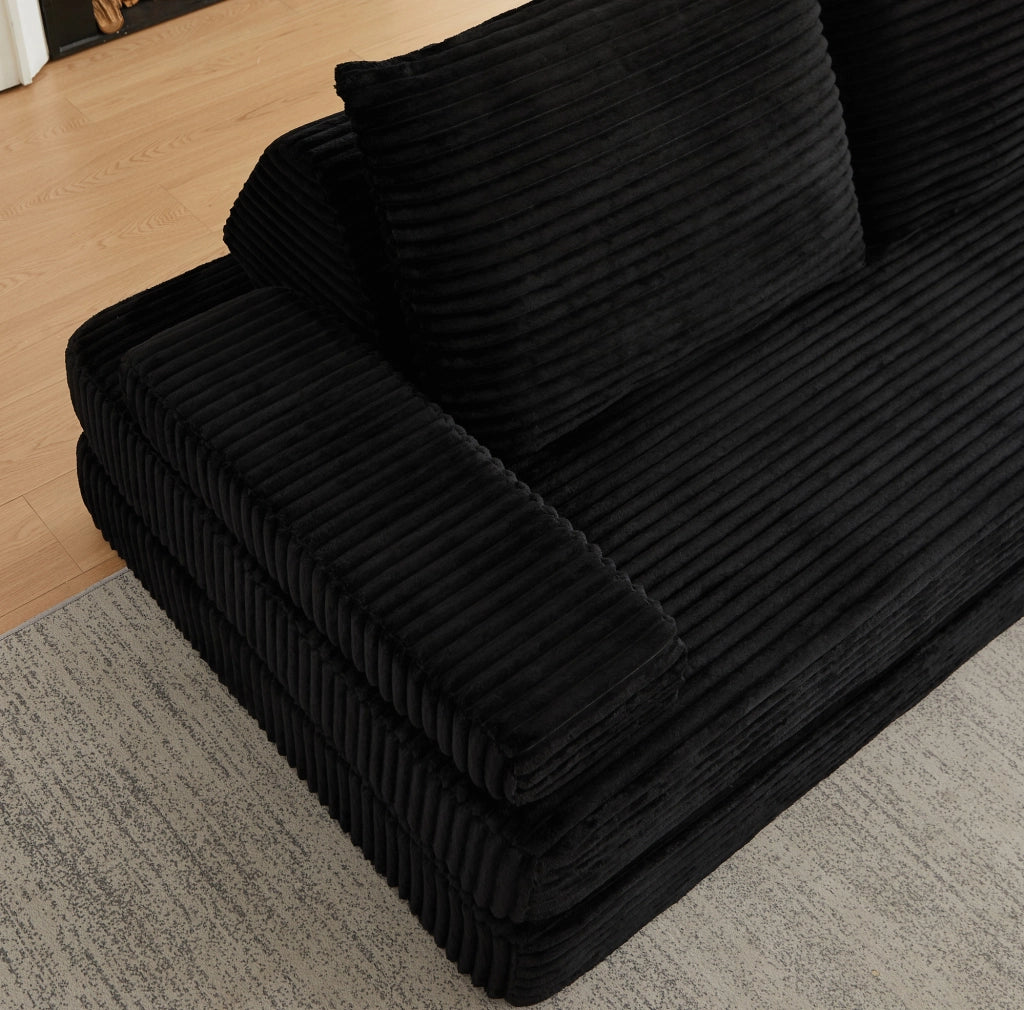 Divano modulare in velluto a coste nero 211,5 cm