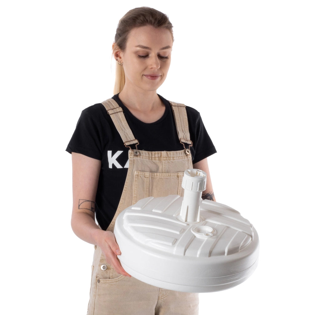 Base per ombrellone da giardino KADAX, rotonda, 39 cm, con peso, bianca