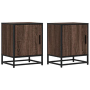 Set di 2 Comodini | Armadio da Notte | Mobiletto da notte Rovere Marrone Legno Multistrato e Metallo
