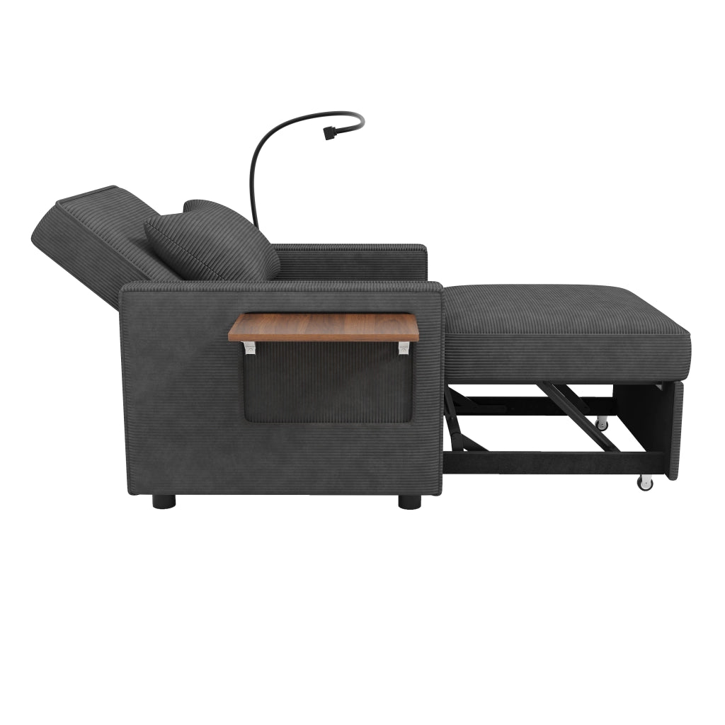 DIVANO LETTO 93x150 cm in velluto a coste Grigio, 1 posto con cuscino