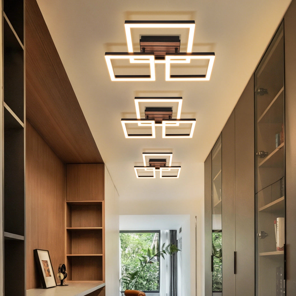 ZMH Lampada da soffitto LED 21W moderna 38CM 3000K luce calda quadrata finitura legno soggiorno camera corridoio