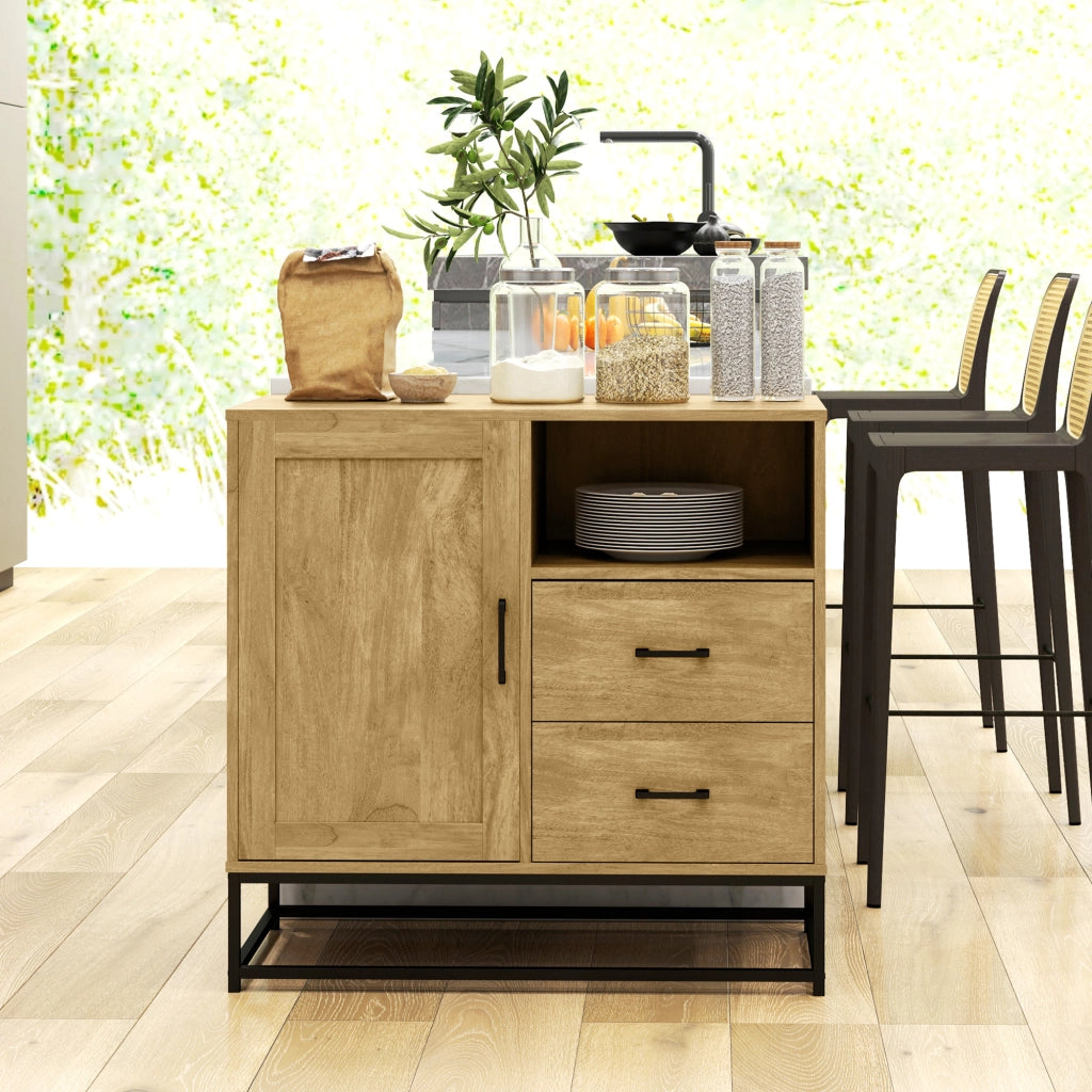Buffet con 2 cassetti e ripiano regolabile ¨C zephmum ¨C 80x40x78 cm naturale