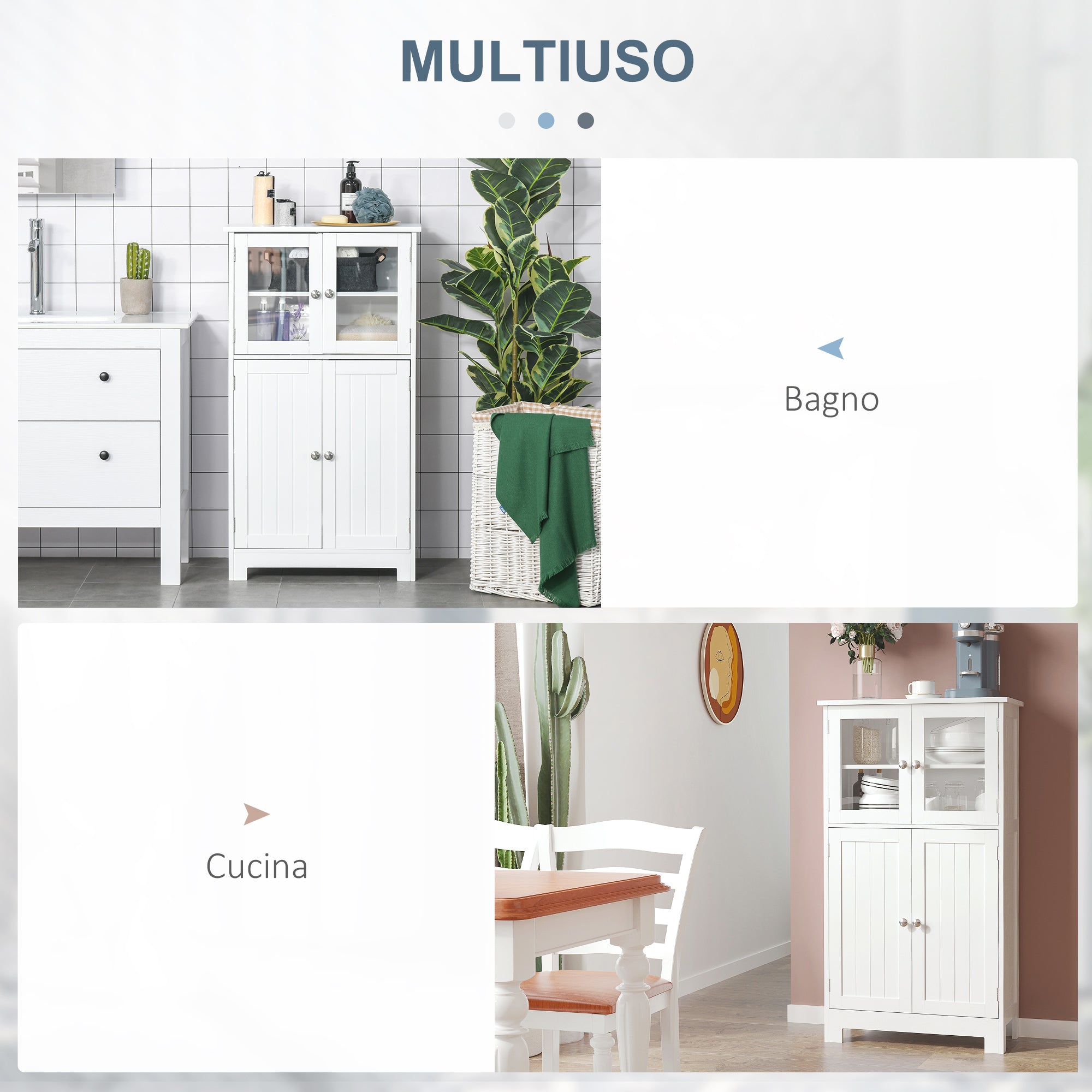 Mobiletto Bagno con due Armadietti 60x30x108,5 cm in MDF Bianco