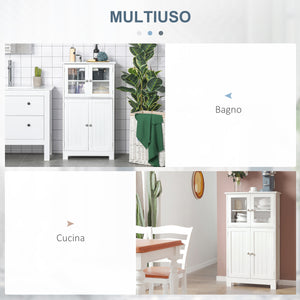 Mobiletto Bagno con due Armadietti 60x30x108,5 cm in MDF Bianco