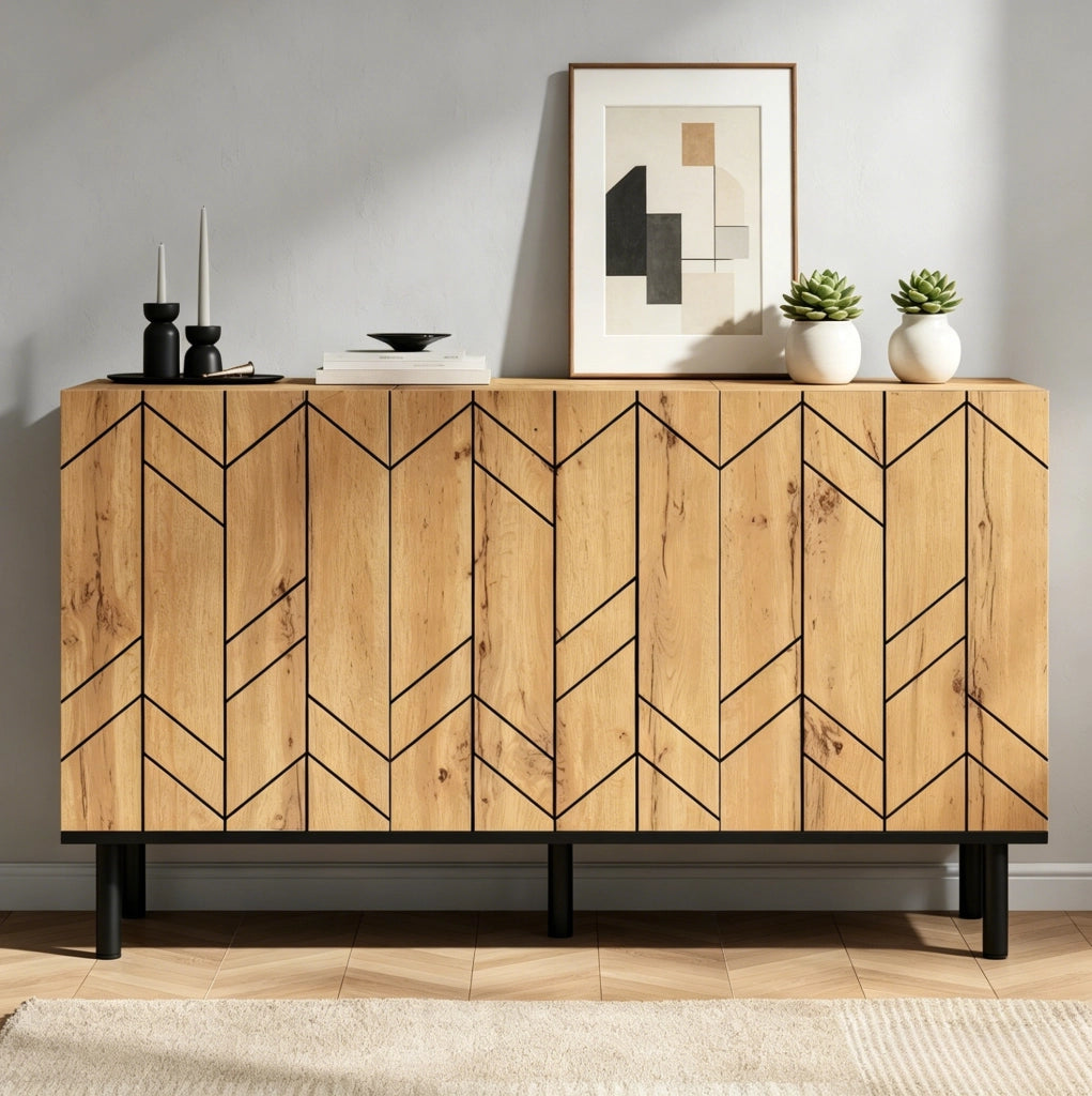 Credenza moderna 120x35x70 cm con 3 ante e frontali a onde