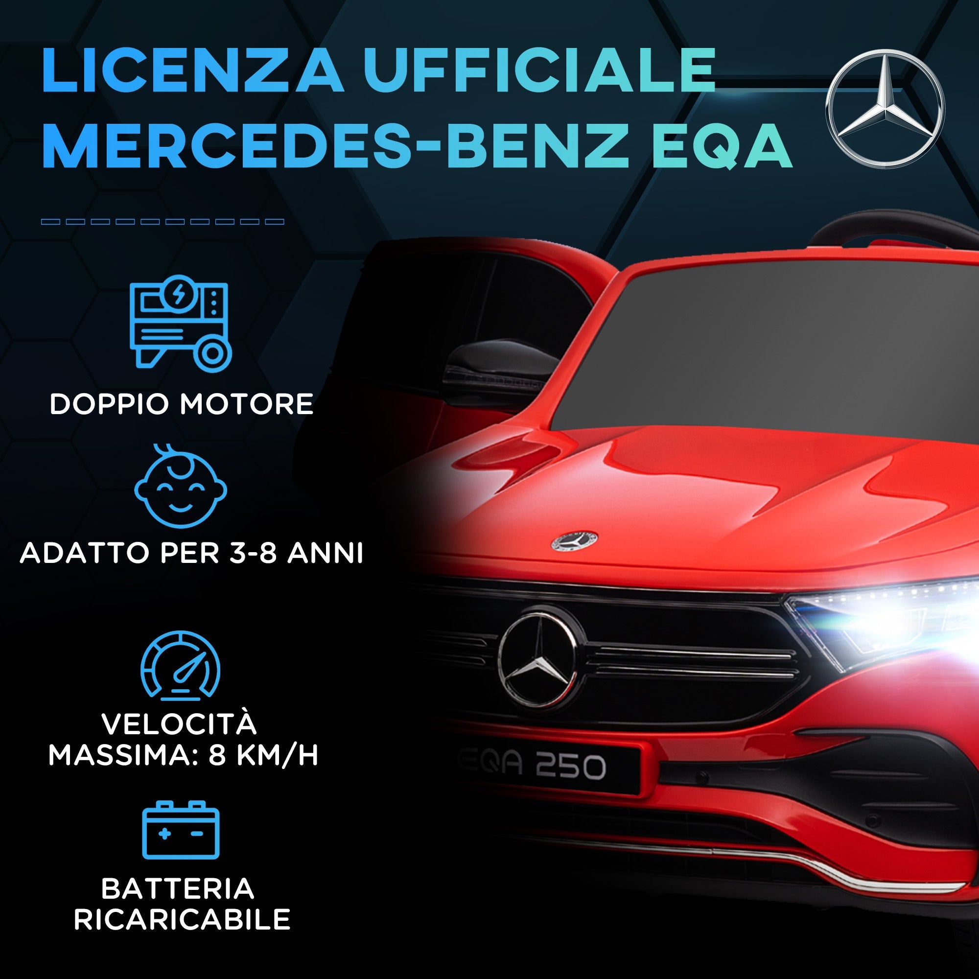 Macchina Elettrica per Bambini 12V con licenza Mercedes EQA Rossa