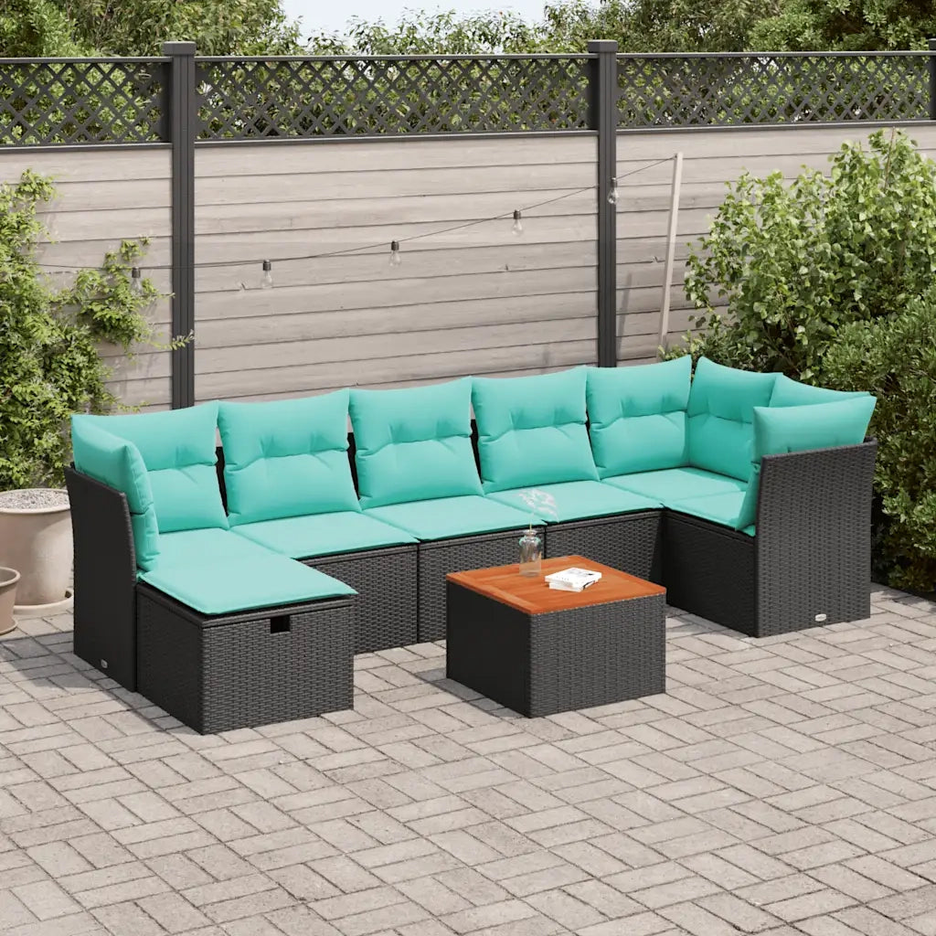 Set Divani da Giardino con Cuscini 8 pz Nero in Polyrattan