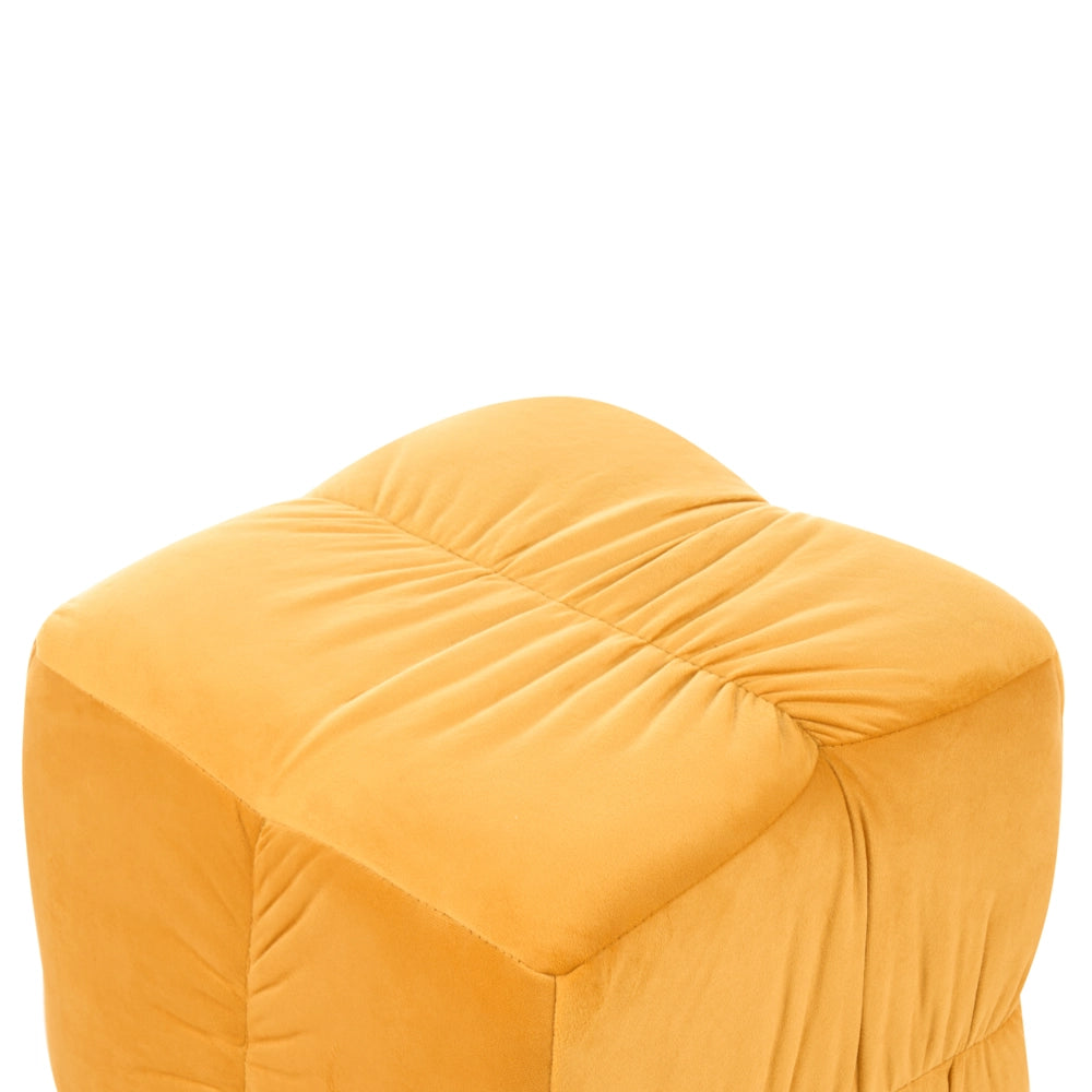 Pouf quadrato in velluto giallo senape, 38 x 38 cm, poggiapiedi decorativo con rivestimento setoso, in stile boho, per soggiorno e camera da letto