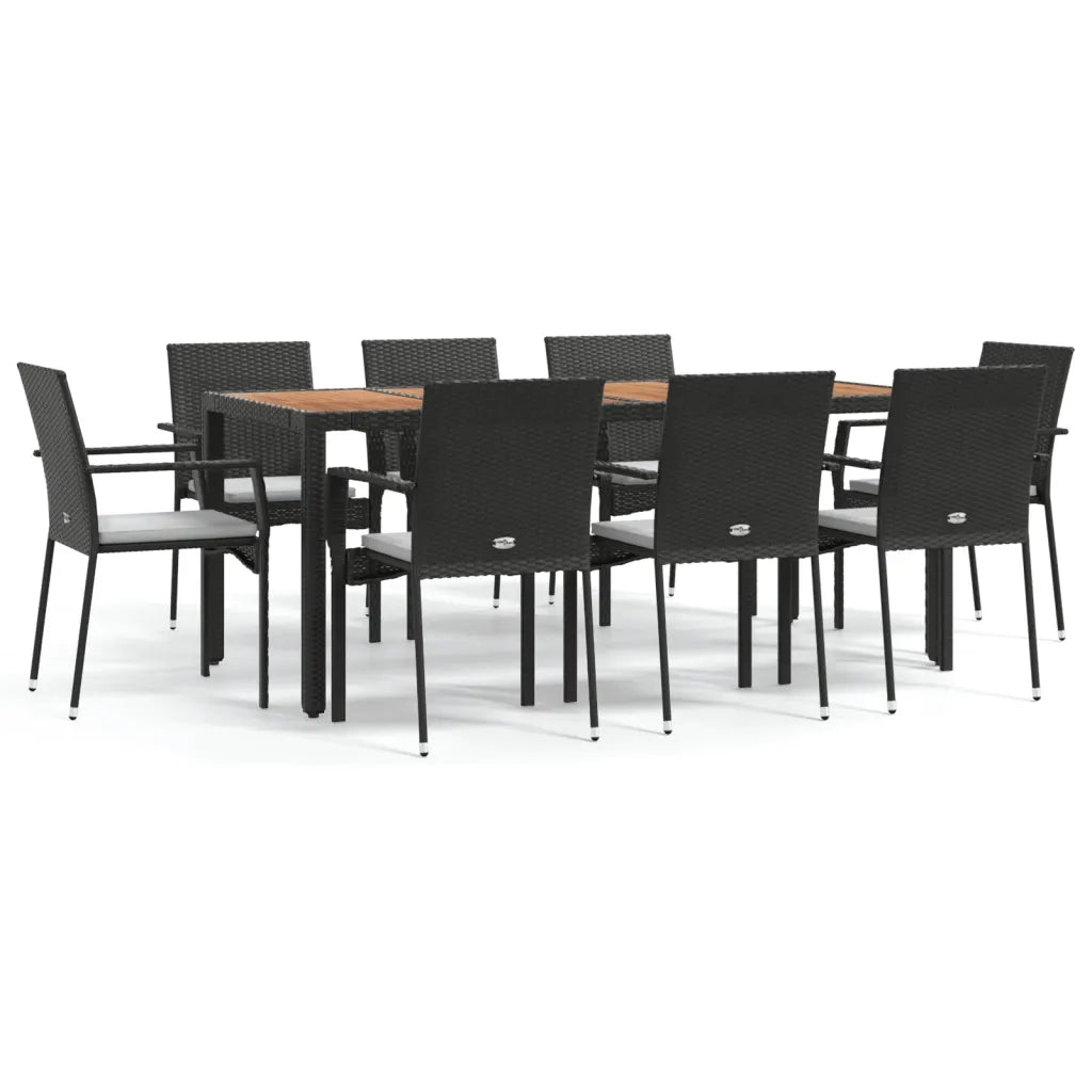 Set da Pranzo da Giardino 9 pz con Cuscini Nero in Polyrattancod mxl 125118