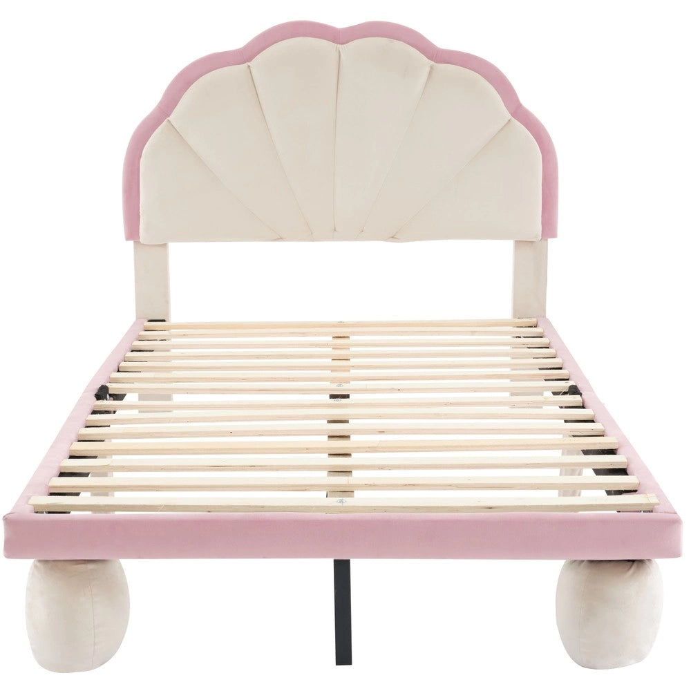 Letto Singolo Imbottito con LED ¨C MINIMAL ¨C Velluto Beige Rosa 90x200