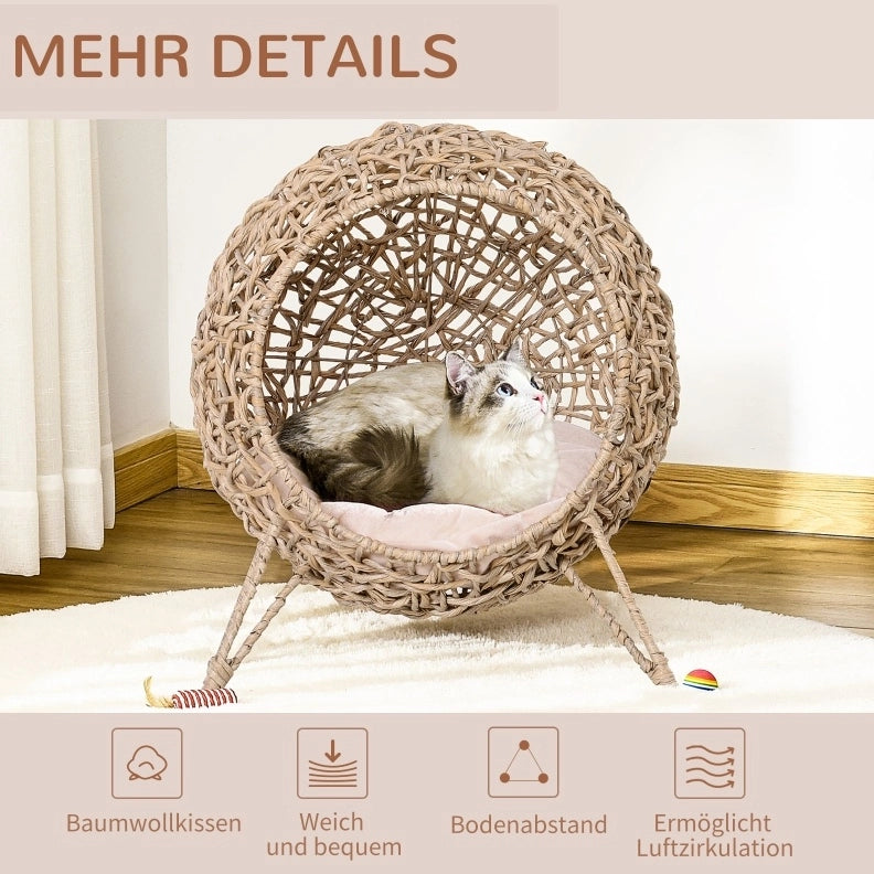 Cuccia per gatti in rattan PE con cuscino, marrone Ø 52 x 58 cm