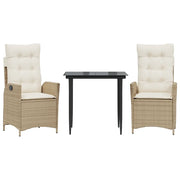 Set da Pranzo da Giardino 3 pz | Set Salotto da Giardino con Cuscini Beige in Polyrattan