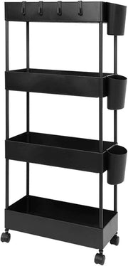 Carrelli Mobili a 4 Niveaux - Design Sottile per Spazi Ristretti - Nero