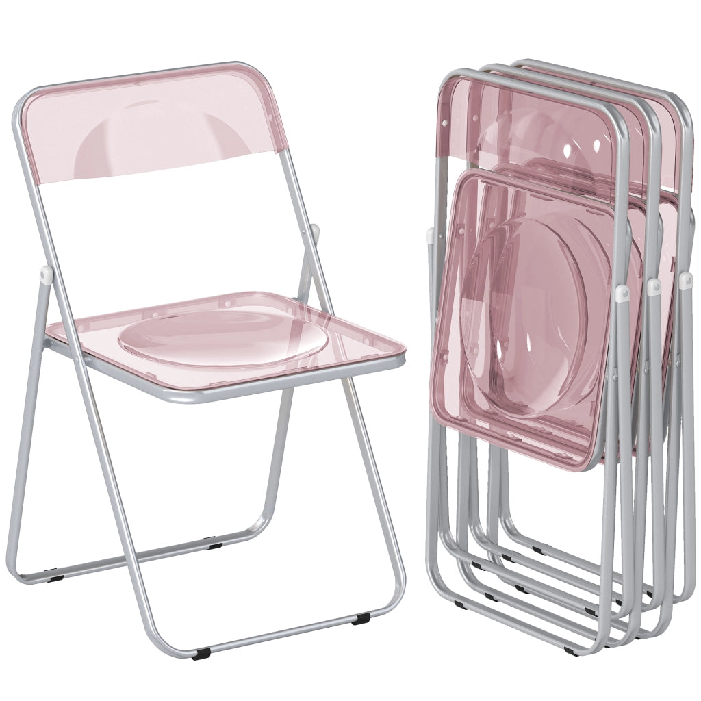 Set di 4 Sedie Pieghevoli in Acrilico. Sedie Trasparenti. Rosa