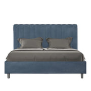 Letto matrimoniale francese con rete imbottito 140x210 microfibra blu Agueda