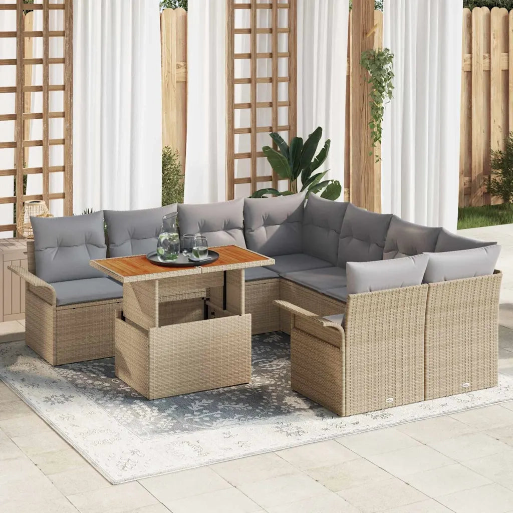 Set Divano da Giardino 9 pcs Beige Poly Rattan 3358051