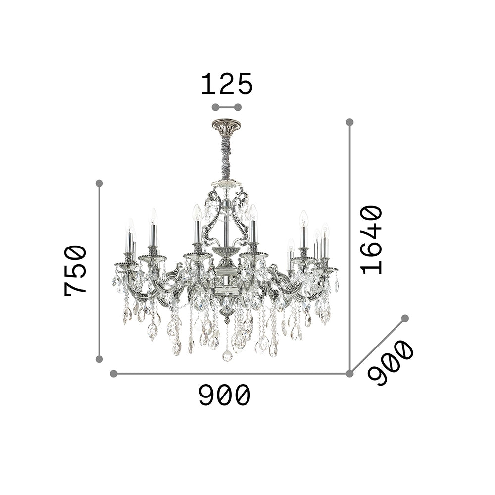 Lampadario Classico Gioconda Metallo-Cristallo Oro 12 Luci E14